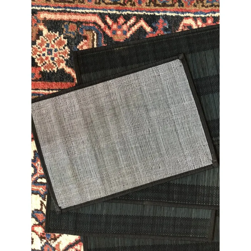 Set of 5 Black Woven Placemats Reed and‎ Cord On Fabric Backing
